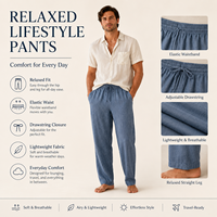 Pantalon en lin personnalisé pour homme, avec cordon de serrage, taille élastique, coupe décontractée, léger, pantalon de détente, OEM