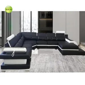 Kustom profesional desain modern furnitur ruang tamu sandaran kepala dapat disesuaikan kombinasi sofa kulit