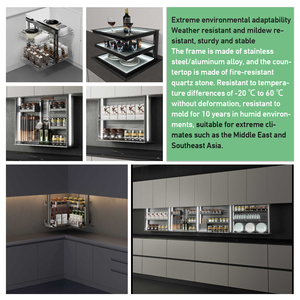 Modern Siyah Paslanmaz Çelik Granit Panel Ada Tipi Dış Mekan Mutfağı, Büyük Pizza Fırını, Lavabo Menteşesi ve Beyaz Tezgah ile - Product Image 2