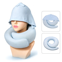 Oreiller de voyage 2-en-1 à capuche avec support cervical 360°, masque pour les yeux et bouchons d'oreilles – Idéal pour dormir en avion ou en train