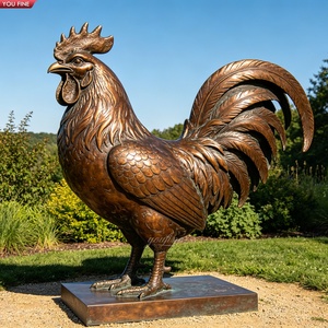 YOUFINELife Escultura de <span class=keywords><strong>Gallo</strong></span> de Bronce Rojizo Marrón Antiguo de Tamaño Real, Estatua de <span class=keywords><strong>Gallo</strong></span> en Pie que Canta para Villa o Piscina - Product Image 3
