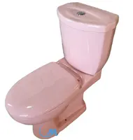 Toilettes deux pièces, salle de bains, rose, en céramique