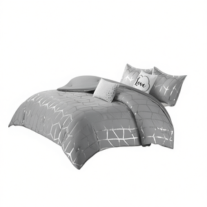 Juego de Edredón con Estampado Metálico, 4 Piezas, Poliéster, Juego de Ropa de Cama para el Hogar - Product Image 1