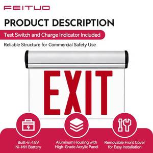 Feituo Aluminum Industry Vietnam Manufacturing Base OEM ODM Supplier UL Certified Emergency Exit Sign Lights for Hotels, - Product Image 3