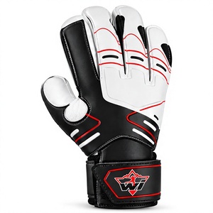 Gants de gardien de but de football blancs et noirs en cuir imperméables avec protection des doigts, sangle de poignet réglable et fermeture auto-agrippante respirante - Product Image 2