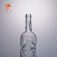 Bouteille en verre à col long de 750 ml, bouteille en verre unique en forme de vague, verre transparent sans plomb, convient au vin et aux spiritueux