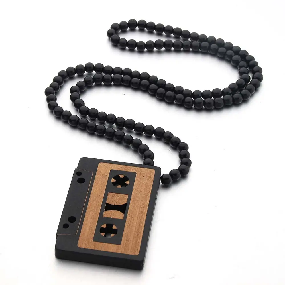 2022 Round hip-hop jewelry hip-hop wooden pendant necklace boho wooden beads wooden tape necklace