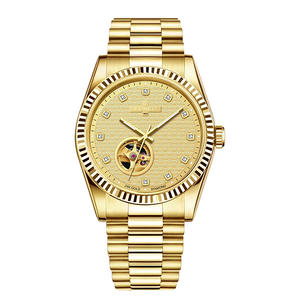 Reloj Automático de Lujo para Hombre MIGE, Esfera Esqueleto con Diamantes en Oro de 24K, Correa de Acero Inoxidable, Resistente al Agua, Reloj de Pulsera para Negocios - Product Image 1