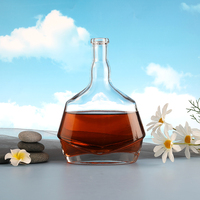 Botol kaca minuman keras dasar tebal transparan, botol kaca bening Vodka Xo Brandy minuman anggur dengan sumbat