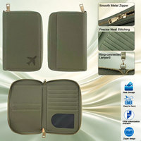 Portefeuille de voyage en cuir PU grain litchi - Fermeture éclair, multiples compartiments pour cartes, fenêtre transparente pour carte d'identité, cordon de transport