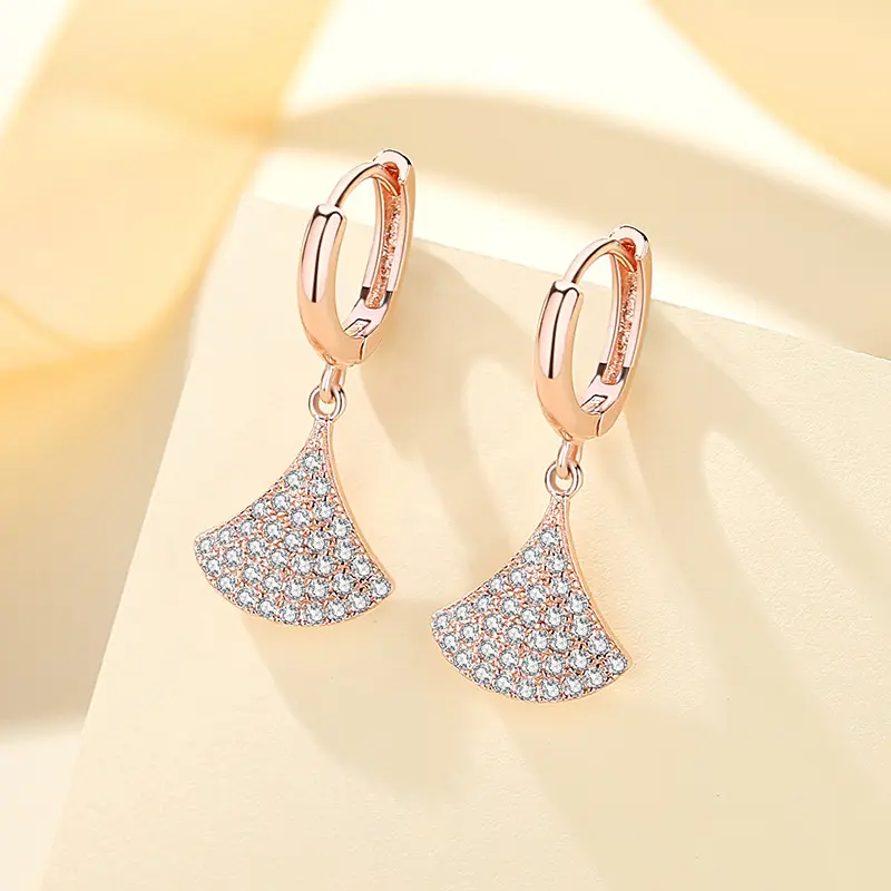 VANA S925 Silver Earrings Hoops Ladies Fashion Jewelry Rose Gold Plated Mini skirt earrings Full Zircon