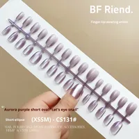 Faux ongles œil de chat XS/S/M, 30 pièces, forme ovale courte, couleur unie, à presser, fournisseur d'ongles artificiels pour usage quotidien