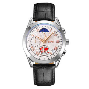 Montres-bracelets pour hommes de luxe Skmei 9236 étanches avec phase lunaire, bracelet en cuir, avec chronomètre - Product Image 3