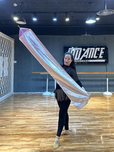 Drapeaux de danse du ventre amusants avec bâtons télescopiques, ailes, voile double couche argenté rose, costume - Product Image 5