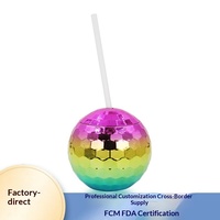 Gobelet jetable en plastique électroplaqué Flash Discoball 600 ml avec paille, revêtement anti-corrosion, compatible lave-vaisselle, couleur personnalisable pour fête
