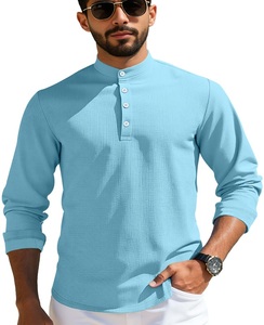 เสื้อโปโลแขนยาวผู้ชายขายดีสำหรับฤดูร้อน สวมใส่สบาย ระบายอากาศได้ดี สีพื้น กระดุมติด คอตั้ง เหมาะสำหรับเล่นกอล์ฟ - Product Image 1