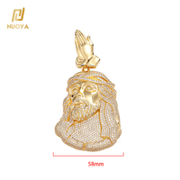 Pendentif Tête de Jésus NUOYA de Luxe en Argent Sterling 925 Sertie de Moissanite avec Anneau Main en Prière, Bijoux Hip Hop Personnalisés pour Hommes