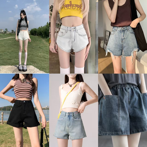 Shorts de mezclilla retro lavados al por mayor con bordes deshilachados, nuevo estilo de verano para mujer, corte ajustado y moldeador, <span class=keywords><strong>pantalones</strong></span> <span class=keywords><strong>cortos</strong></span> que realzan la cadera. - Product Image 1