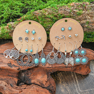 Bohemian Fashion <b>Silver</b> Plated <b>Drop</b> <b>Earrings</b> With Turquoise Inlay For Women Everyday Wear Tassel Design Jewelry Set - Product Image 2