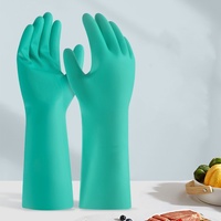 Gants industriels en nitrile verts réutilisables, imperméables, résistants aux produits chimiques, aux acides et aux huiles, avec doublure floquée