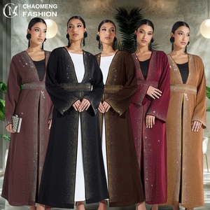 Eid Luxury Sparkle Diamond Open Abaya With Diamond Belt With Side Pockets Nida Material Popular Women Rhinestone Abaya 2010# - Product Image 1