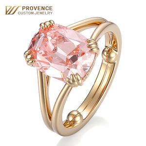 Bague de fiançailles en or jaune massif 10k 14k, sertie d'un diamant de laboratoire rose vif fantaisie, taille coussin allongée, populaire et romantique. - Product Image 1