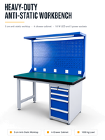 Banc de travail Maker Studio avec panneau perforé, éclairage LED, prise de courant, table en acier robuste, armoire à 4 tiroirs, espace de travail réglable, personnalisable OEM