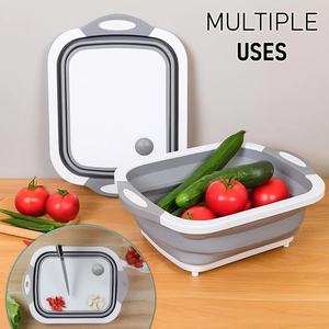 Planche à découper pliable multifonctionnelle en plastique, panier de lavage de cuisine, planche à découper pliable pour le camping avec rangement - Product Image 4