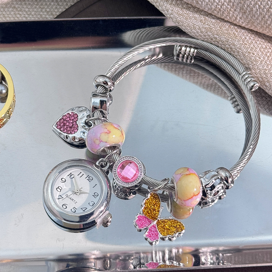 Bracelet perles rose argenté