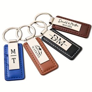 Porte-clés en cuir gravé sur mesure pour anniversaire, porte-clés en acier inoxydable pour mari et petit ami, cadeau sincère - Product Image 1