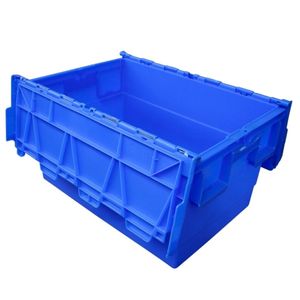 Longshenghe Heavy Duty Plastic Stackable Crate Storage Moving Transport Logistic Turnover Box Totes Bins Attached Lid
