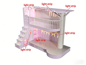 Letto a Castello per Bambini in Legno Massello Durevole, Tema 'Sogno di una Ragazza', Personalizzabile, con Sponde di Sicurezza e Illuminazione, con Spazio di Archiviazione - Product Image 2