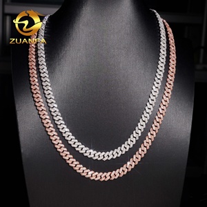 Nouveautés Bijoux Hip Hop Or Rose 925 Argent Baguette 8mm Moissanite Cuban Link Chain - Product Image 1