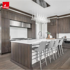 オールランドモダンオーストラリアンフリースタンディングトールパントリーMDF隠しフラットドアウォルナットベニアキッチンキャビネット（冷蔵庫隠し扉付き） - Product Image 2