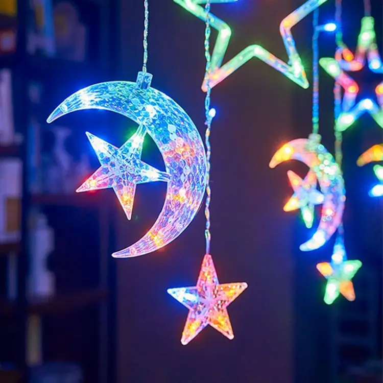 Factory moon and star shape led curtain light holiday Christmas decorations ornaments Eid Mubarak Ramadan Christmas tree lights