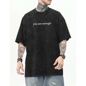 T-shirt surdimensionné pour homme FOXA, motif inspirant « You Are Enough », manches courtes, 100 % coton jersey - Product Image 1