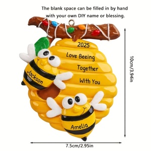 Adorno Navideño Personalizado de <span class=keywords><strong>Colmena</strong></span> con 2 Abejas, Nombre Personalizado, Decoración para Árbol de Navidad, Colgante de Resina, Regalo - Product Image 3