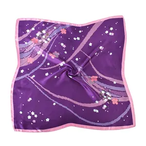 spring new Thin 100% polyester Cherry Blossom printed square silk scarf for Women Breathable bandanas hijab other scarves
