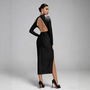 Vestido de Noche Ajustado con Cuello Medio y Abertura Lateral Alta, Diseño sin Espalda, Estilo Primavera 2026 para Mujer - Product Image 6