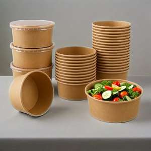 ODM/OEM Round Brown Biodegradable Eco-Friendly Take Away Salad Fast Kraft Paper Packaging Bowl - Product Image 2