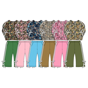 Conjuntos de Ropa para Niñas Pequeñas, Estampado de Hojas Otoñales, Pantalones a Rayas con Lazos, 2 Piezas, Venta al Por Mayor, Ropa para Hermanas - Product Image 2