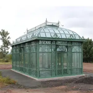 Factory Price Modern Garden Decor Outdoor Greenhouse Glass Roof Wrought Iron Gazebo