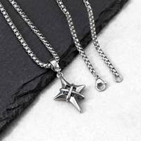 Collier Gothique Punk Anti-ternissement en Acier Inoxydable avec Pendentif Croix Étoile et Zircon Noir pour Hommes - Vente en Gros