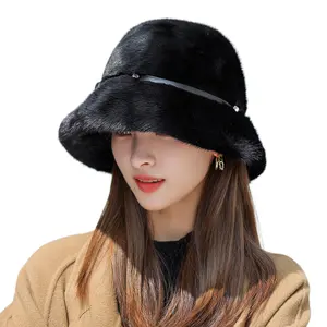 عالية الجودة منفوش سميكة الدافئة الشتاء جميلة النساء ريال فرو منك قبعة للسيدات