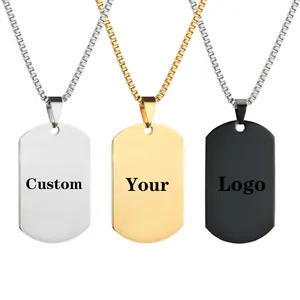 Wholesale Sublimation Stainless Steel Rectangle Blank Tag Metal DLY Sublimation Dog Tags Set With Necklace Chain Decoration