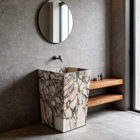 Lavabo de salle de bain sur pied moderne Lavabo autoportant en marbre Lavabo monobloc Lavabo de piscine encastré Égouttoir caché