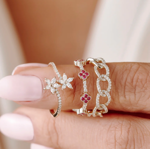 Clásico Plata de Ley 925 18K chapado en oro regalo Lucky Clover <span class=keywords><strong>Gemstone</strong></span> Cubic Zircon Eternity Band Ring para mujer joyería - Product Image 3