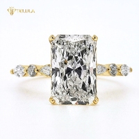 Ensemble de Bague de Fiançailles Personnalisée en Argent Sterling S925 avec Moissanite Taille Radiant 4 Carats Certifiée GRA