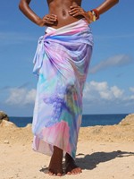 Sarong de plage en voile imprimé sur mesure, imprimé coquillages et étoiles de mer, en mousseline, cache-maillot de plage, jupe portefeuille OEM ODM