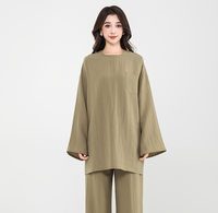 Ensemble coordonné en lin pour femmes musulmanes, mode modeste, avec logo personnalisé OEM, coupe ample, tunique à manches cloche et pantalon large